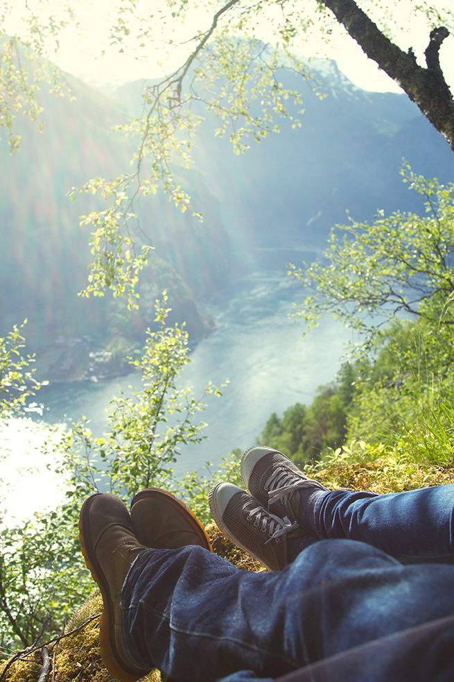 newlyweds honeymoon vacation in Norway. resting photo