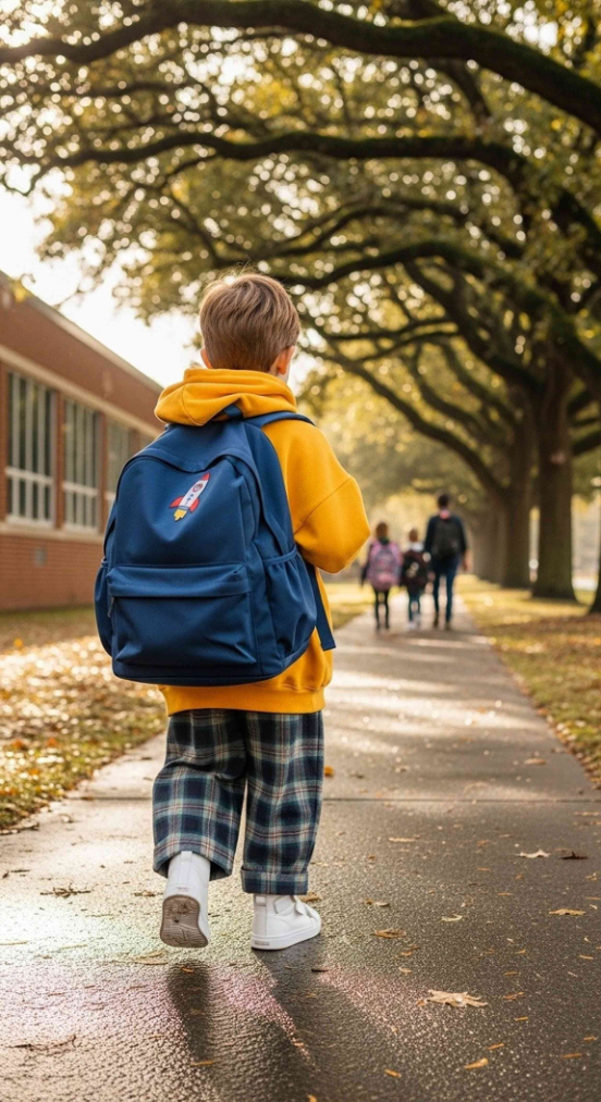Child backpack Child wearing a school backpack properly with both straps for back-to-school wellness